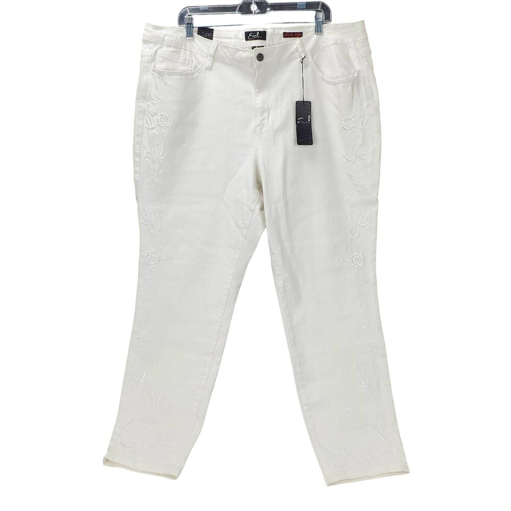 Earl Jean Womens Skinny Ankle White High Rise 24 Embroidered Minimalist Pant NWT